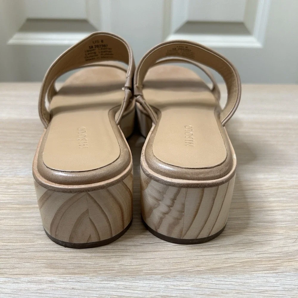 Nisolo Sandals Womens 6 Ellie All Day Clog Almond Leather Strap Open Toe Wooden
